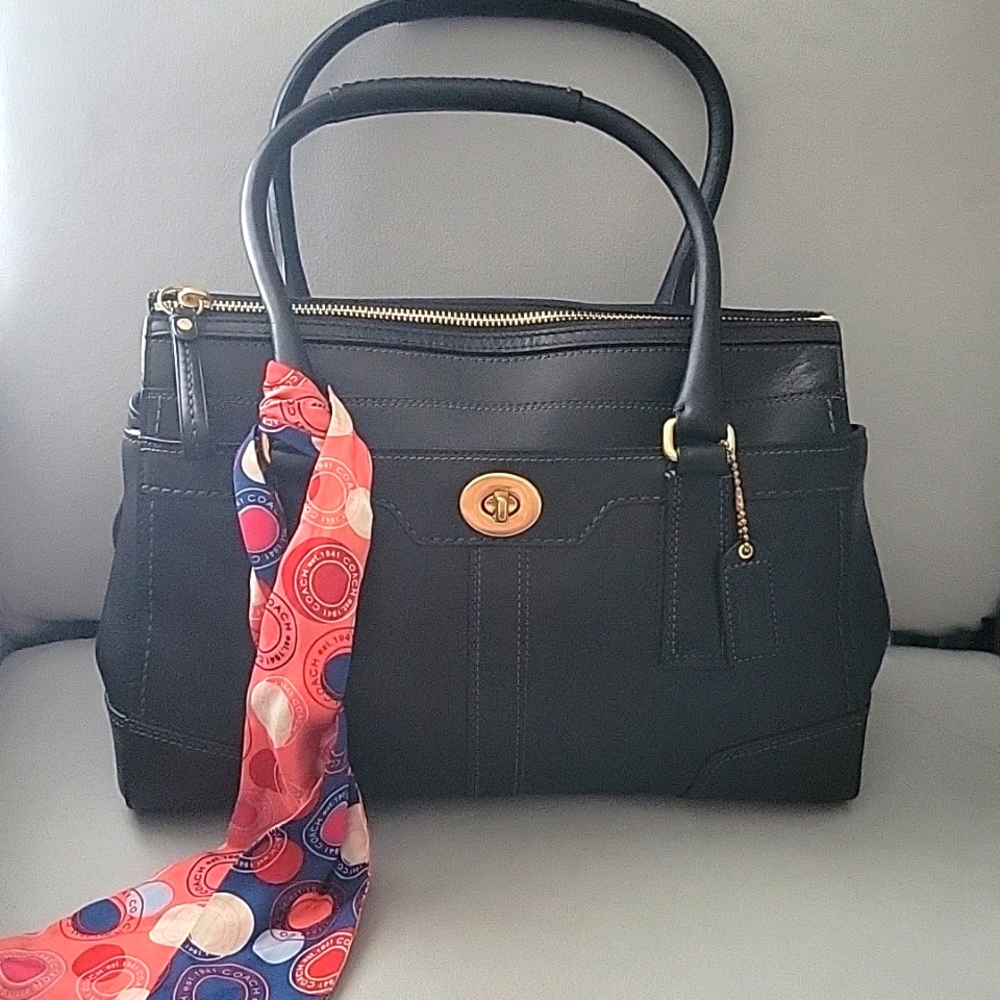 Coach Black Satchel with Vibrant Scarf